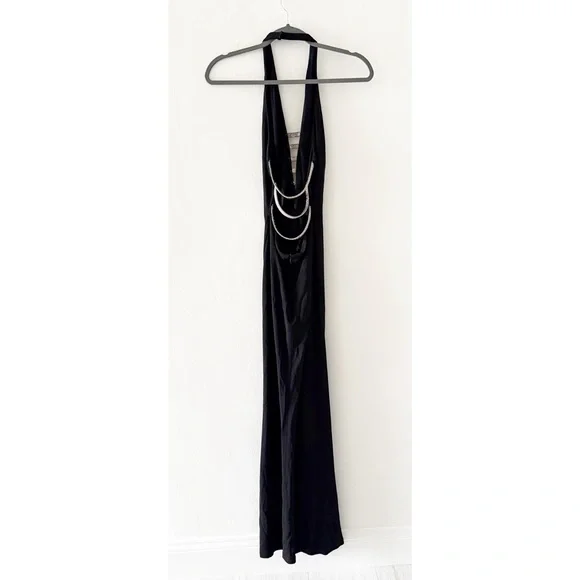 Vintage 90s Lillie Rubin Rhinestone Back Detail Halter Neck Black Formal Gown XS - Picture 6 of 10